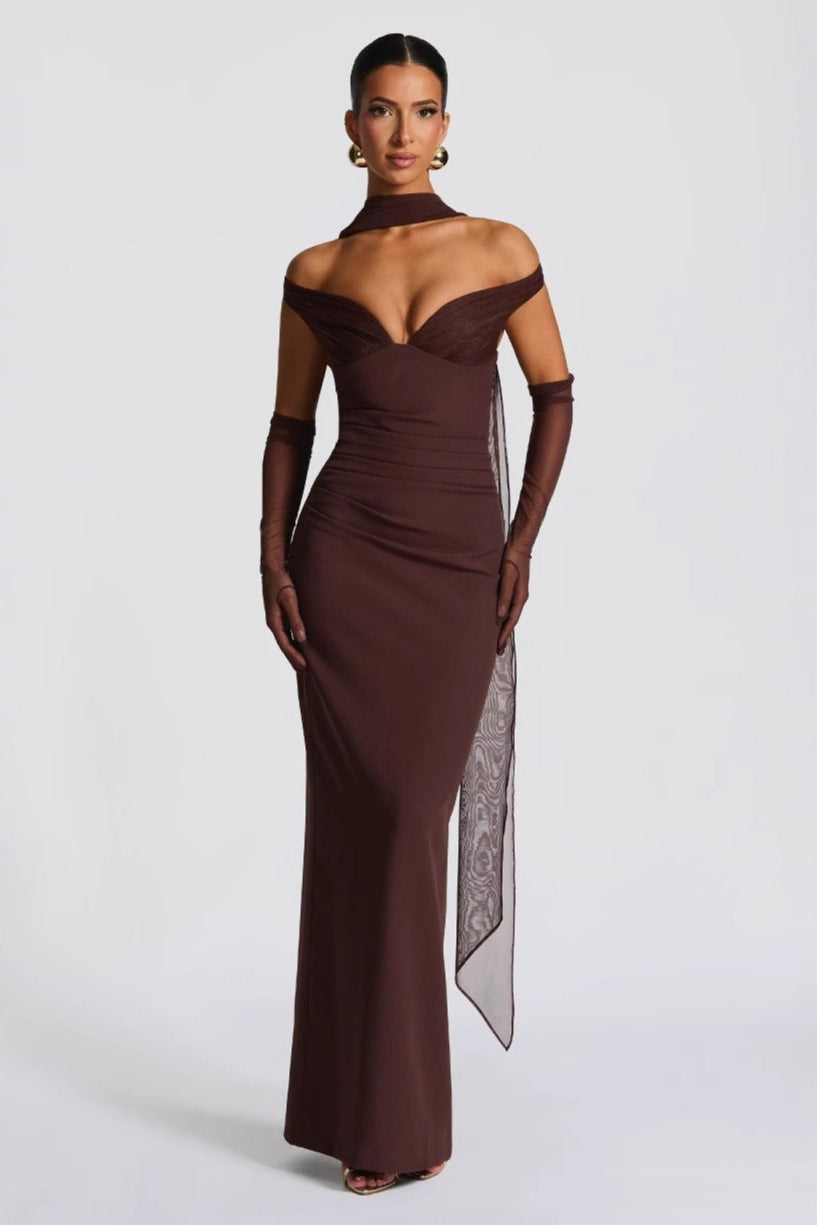 Off Shoulder Sweetheart Ruched Bodycon Mermaid Maxi Gown - View 3