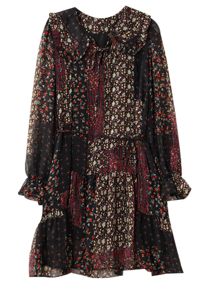 Chiffon Ruffle Trim V-Neck Long Sleeve Tiered Floral Mini Dress - View 5