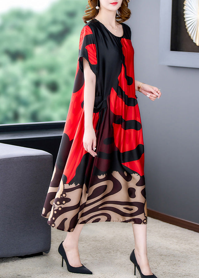 Abstract Graphic Print Round Neck Short Sleeve Pocket Midi Dress - View 2
