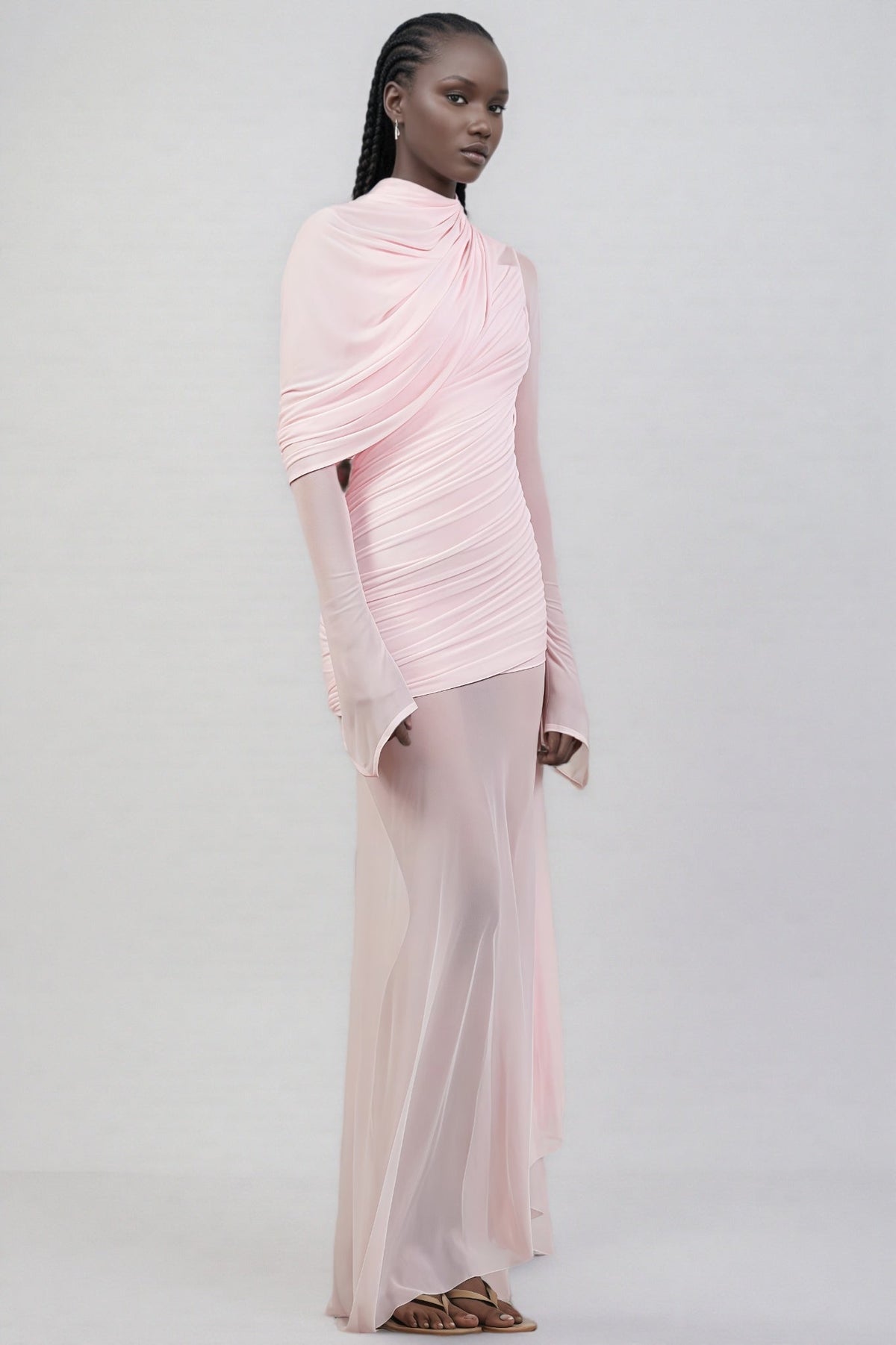 Sorety Pink Irregular Mesh Maxi Dress - View 2
