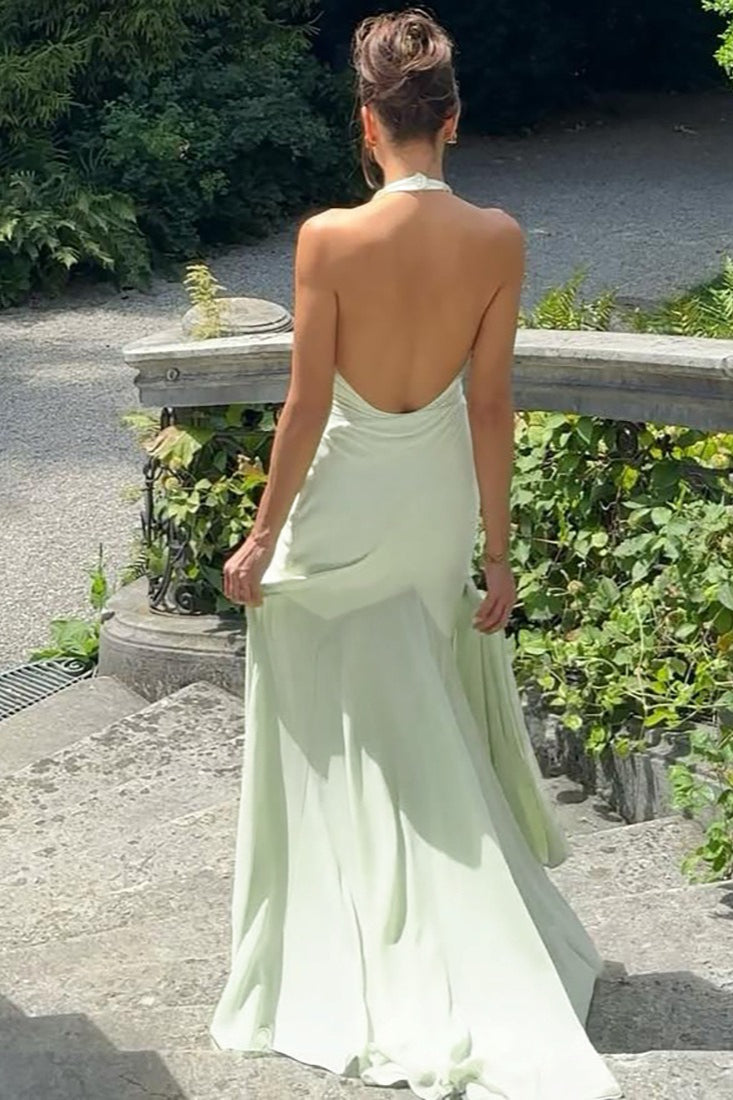 Halter Neck Deep V-Neck Backless Draped Maxi Party Dress - View 7
