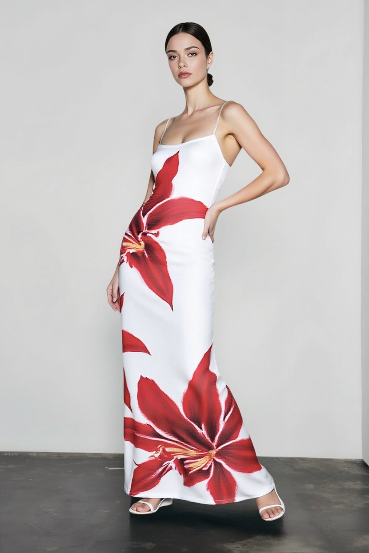 Floral Square Neck Spaghetti Strap Slip Maxi Dress