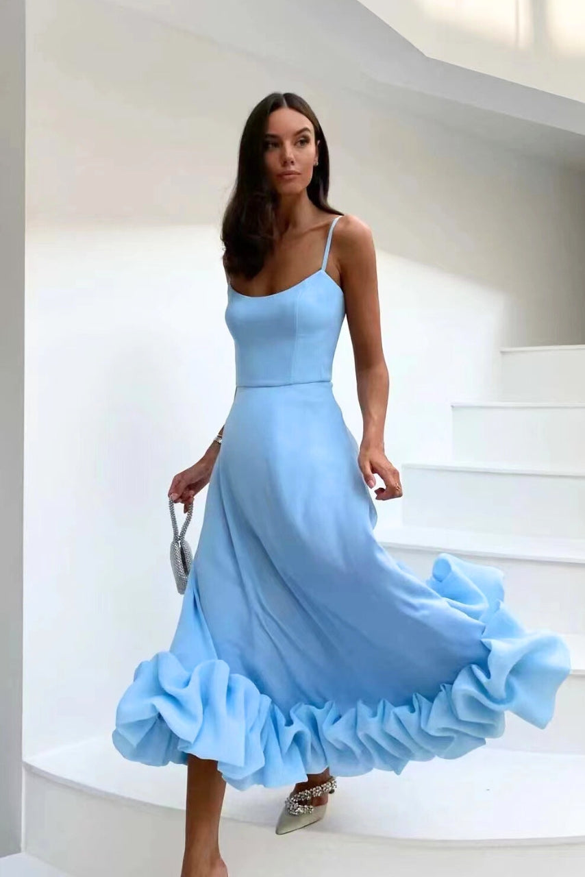 Spaghetti Strap Ruffle Hem Fit and Flare Midi Dress 11