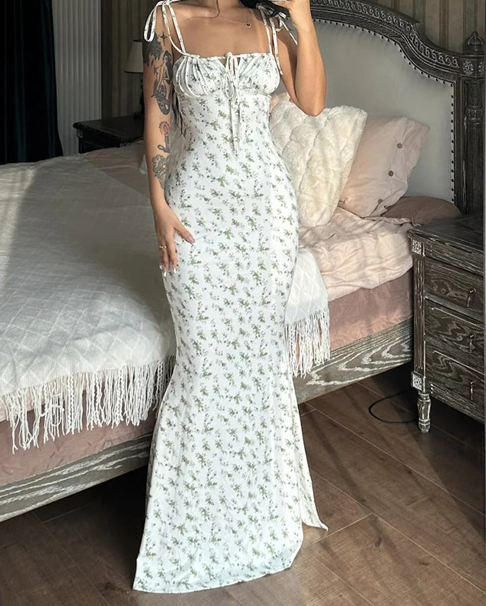 Sleeveless Lace Up Backless Floral Dress - View 2