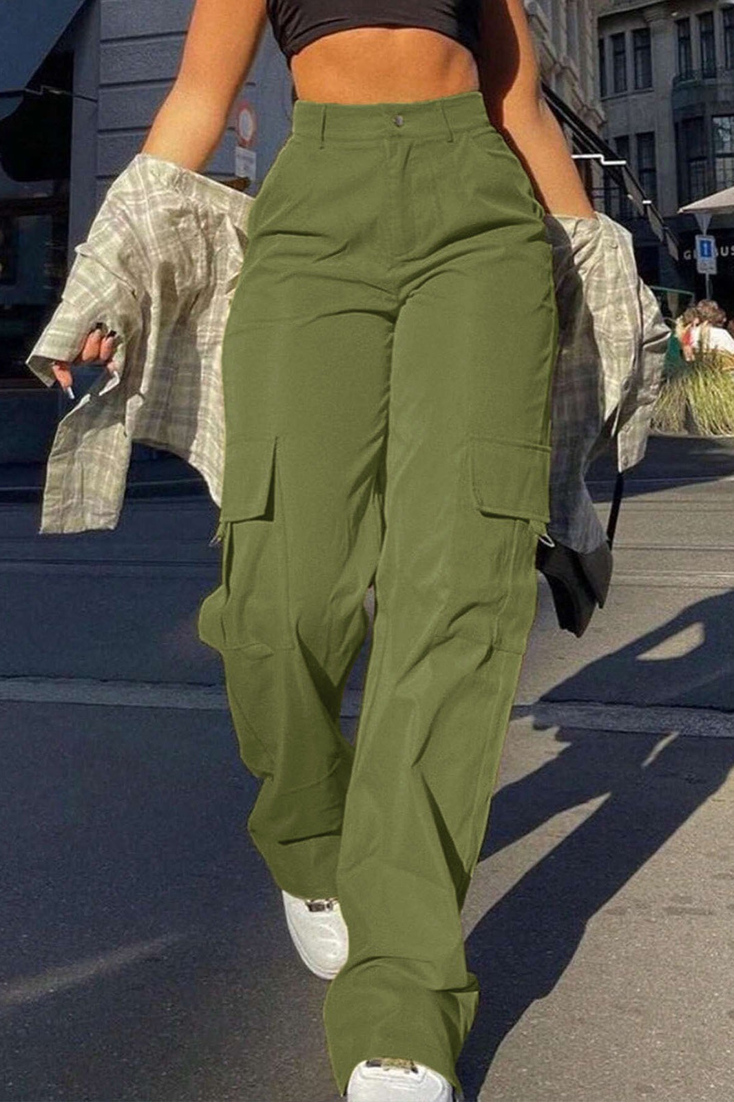 High Waist Multi-Pocket Cargo Straight-Leg Cargo Pants