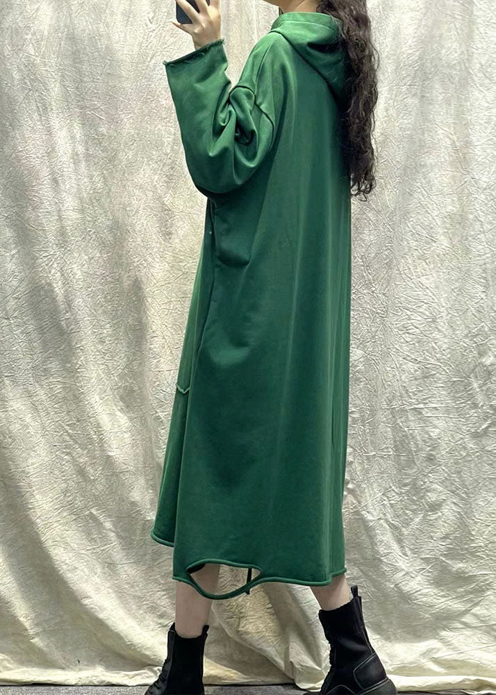 Hooded Long Sleeve Kangaroo Pocket Raw Hem Distressed Sweatshirt Dress - View 5