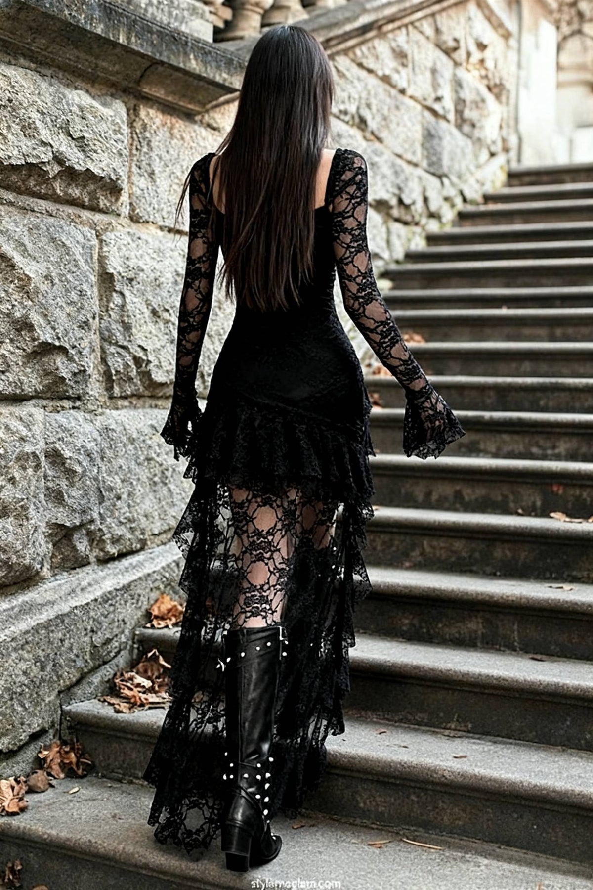 Goth Lace Mullet Mini Dress - View 4