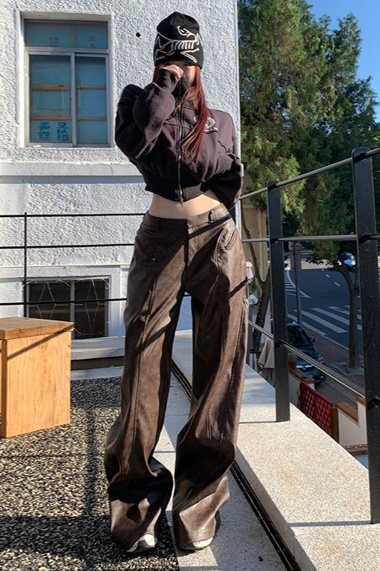 High Waist Vintage Slim Floor Length Wide Leg Straight