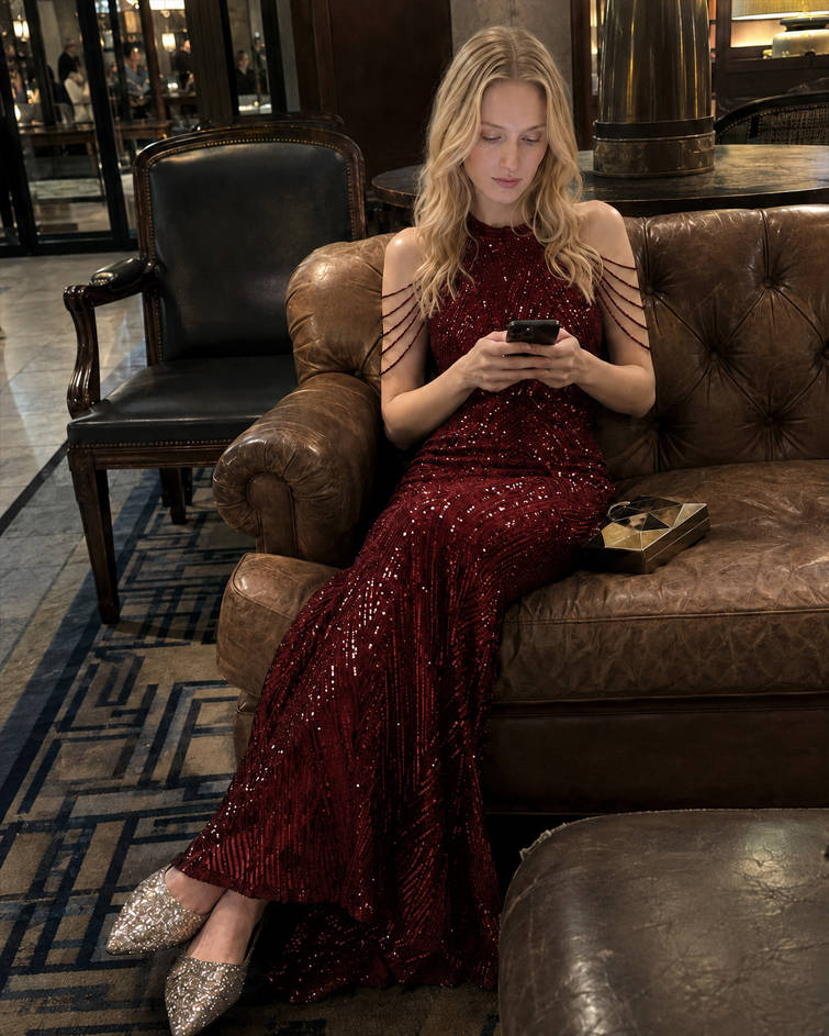 Halter-Neck Sequin Maxi Dress
