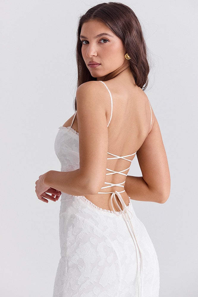Lace Square Neck Spaghetti Strap Mermaid Gown - View 8