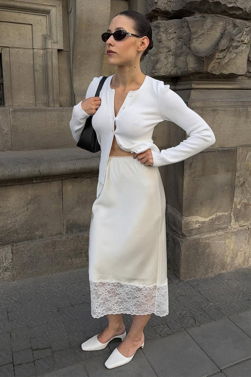 Lace Insert Satin Skirt