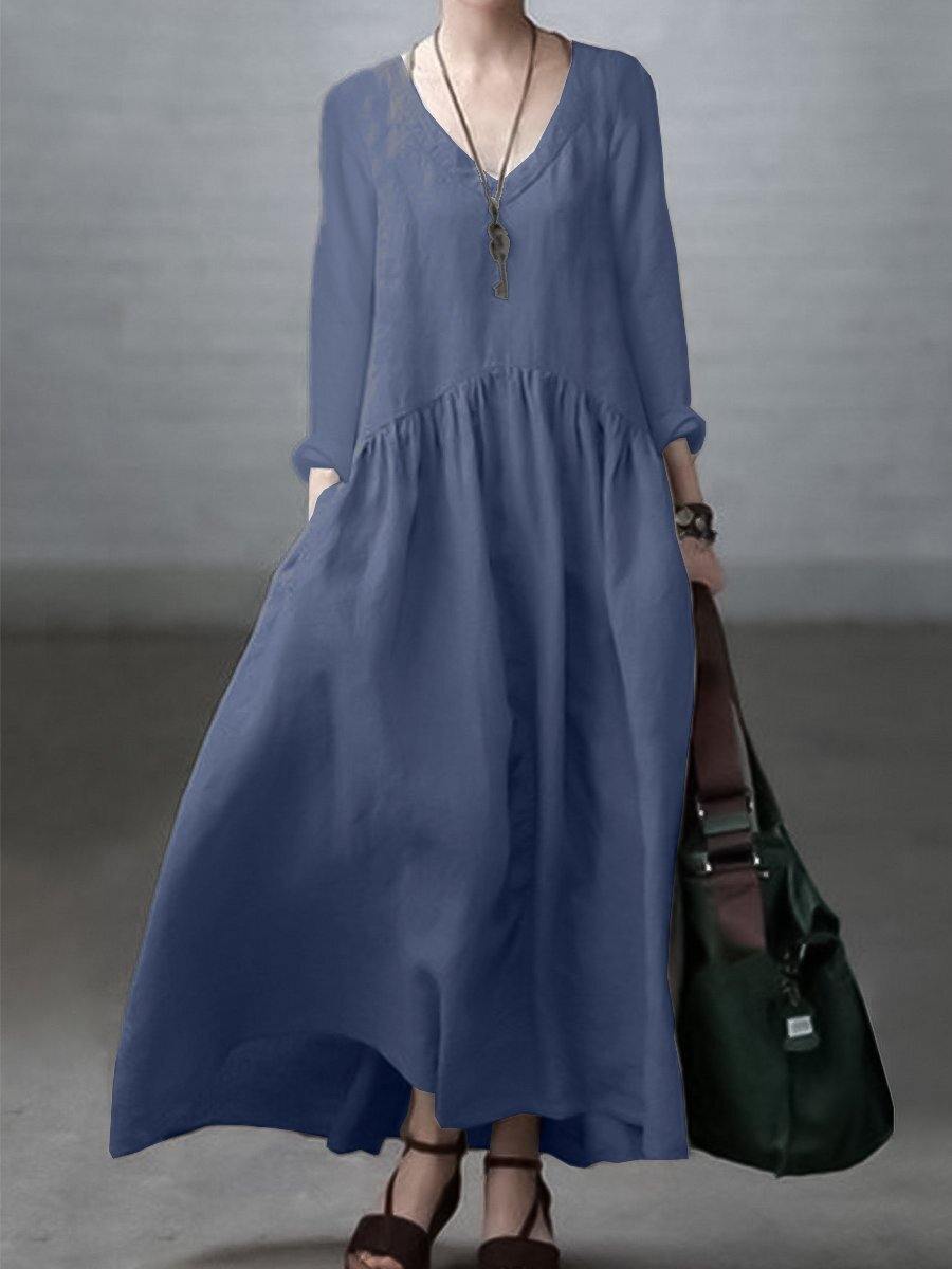 Oversized V-Neck Long Sleeve Relaxed Fit Maxi Dress - View 5