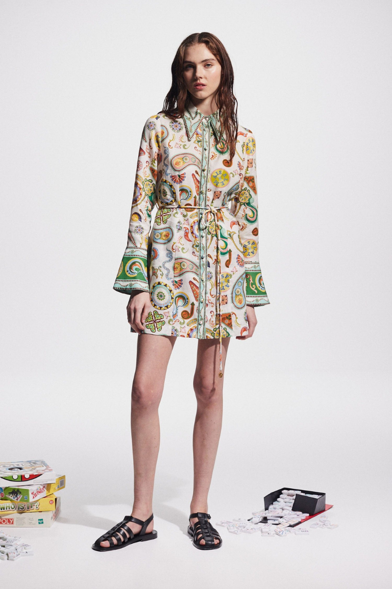 Paisley Collar Long Sleeve Belted Mini Dress - View 7