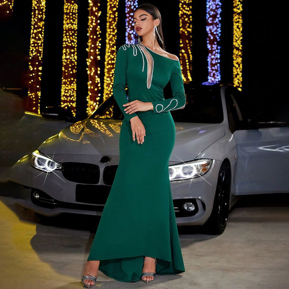 Sequin Round Neck Flare Cape Sleeve Sheath Maxi Evening Gown