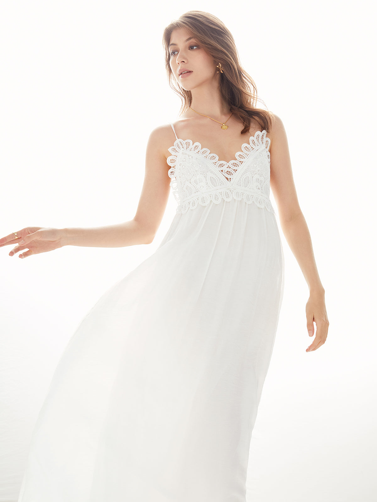 Crochet Lace V-Neck Spaghetti Strap Flowy Maxi Dress 5