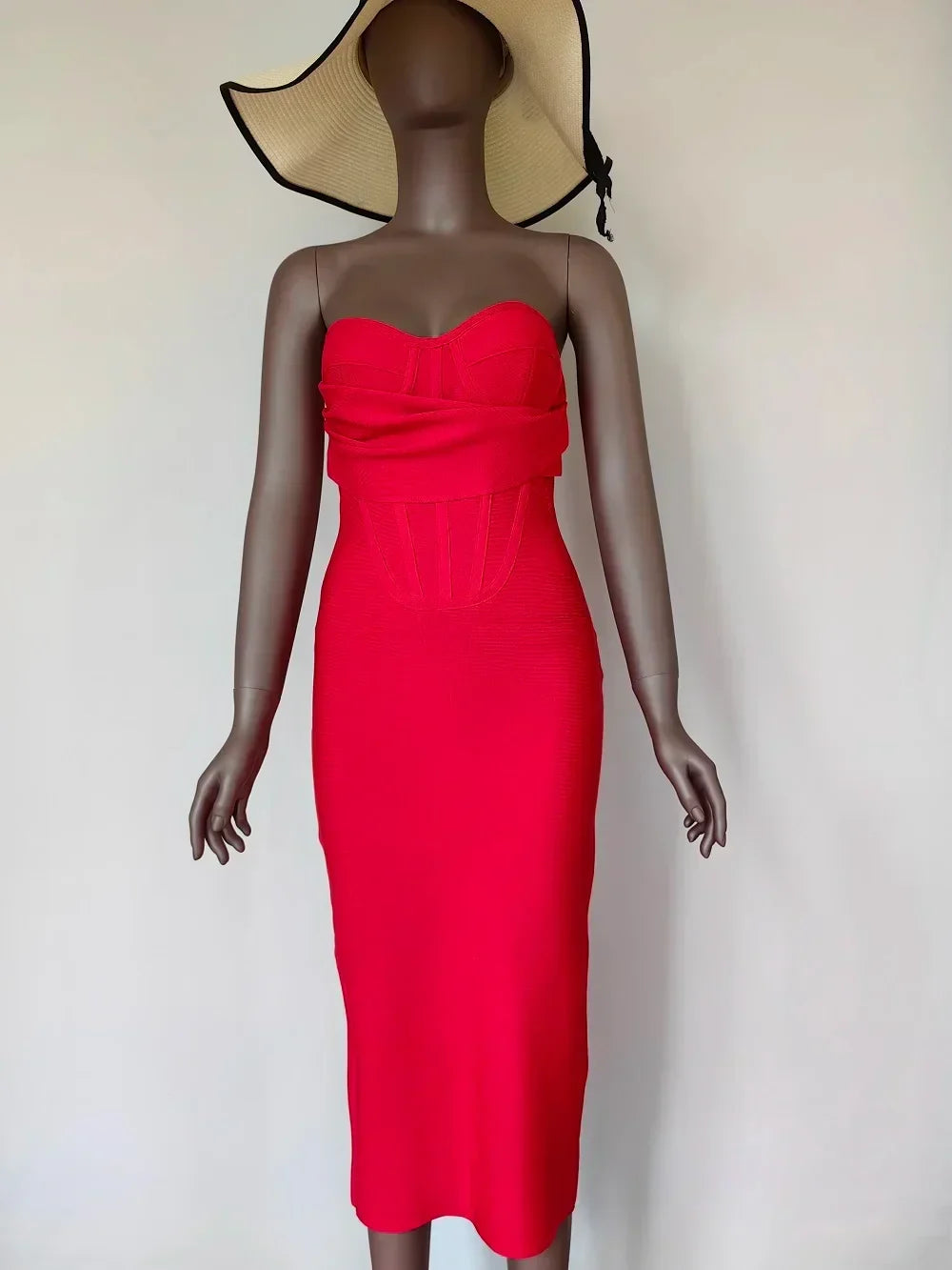 Strapless Sweetheart Twist Front Corset Bodycon Midi Dress 3