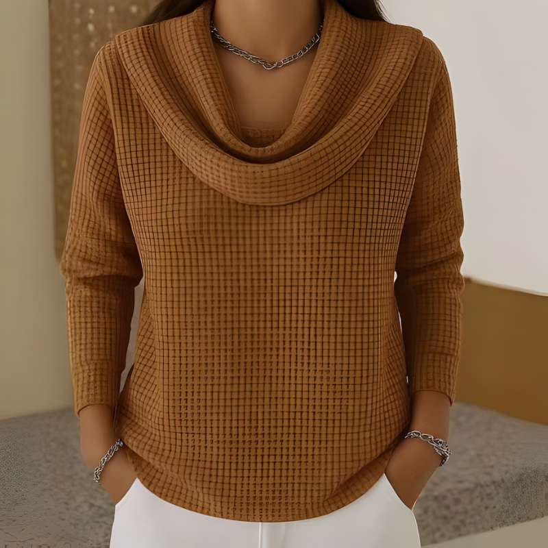 Cowl Neck Long Sleeve Waffle Knit Sweater 3