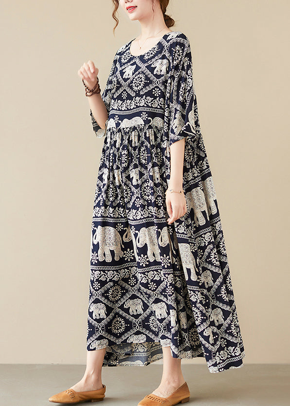 Chiffon Elephant Print Scoop Neck Half Sleeve Maxi Party Dress - View 3
