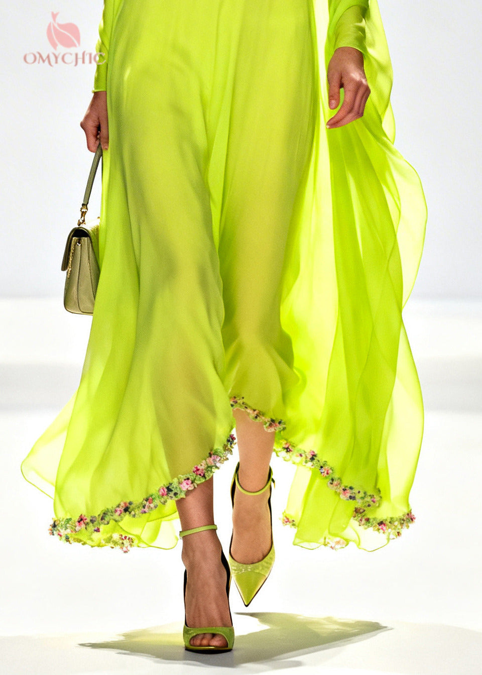 Chiffon Cowl Deep V-Neck Draped Cape Flowy Maxi Dress - View 4