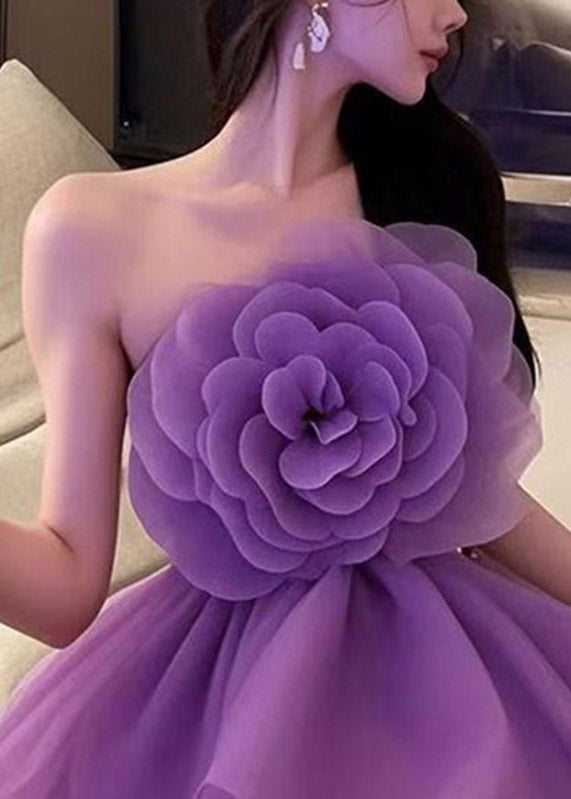 Organza Strapless 3D Flower Rosette Tiered Ruffle Mini Dress - View 2