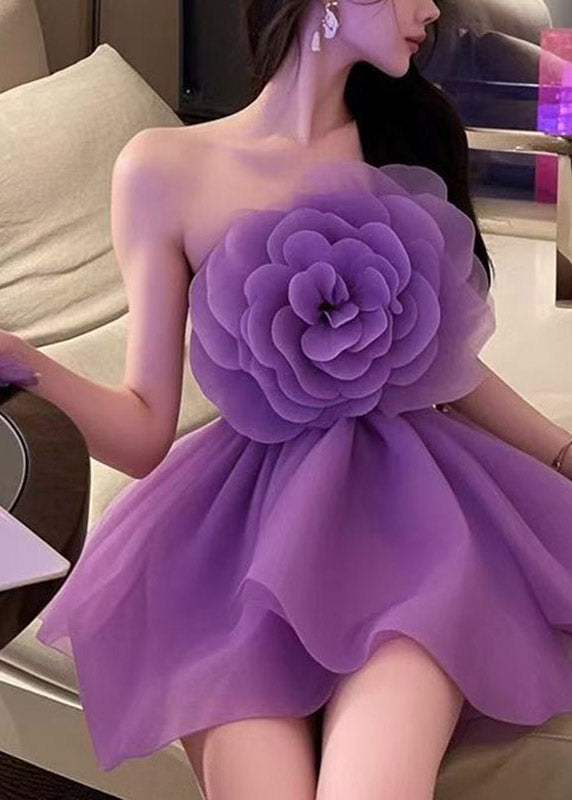 Organza Strapless 3D Flower Rosette Tiered Ruffle Mini Dress - View 5