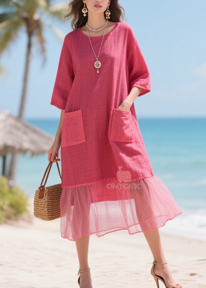 Beautiful Rose Oversized Patchwork Tulle Maxi Dresses Summer - View 5