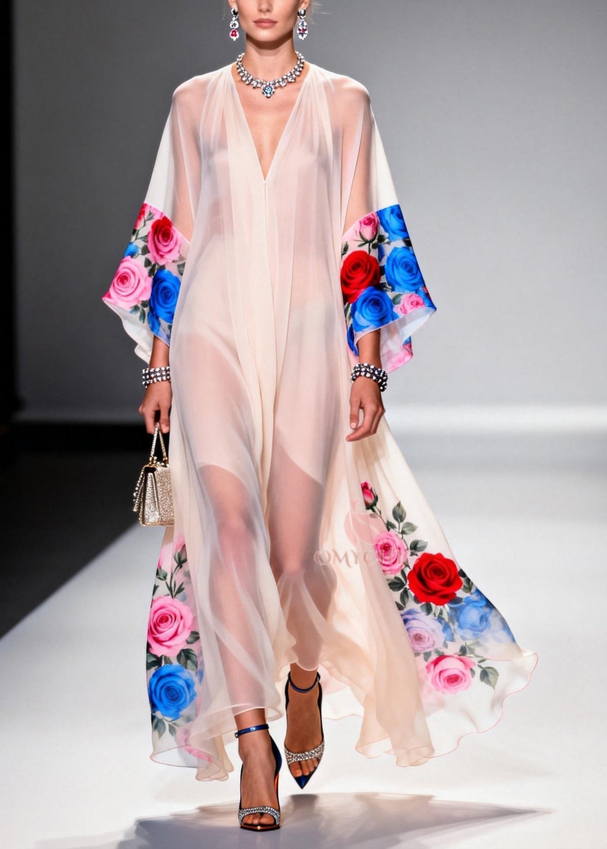 Beautiful White Oversized Floral Print Chiffon Maxi Dresses Summer - View 3