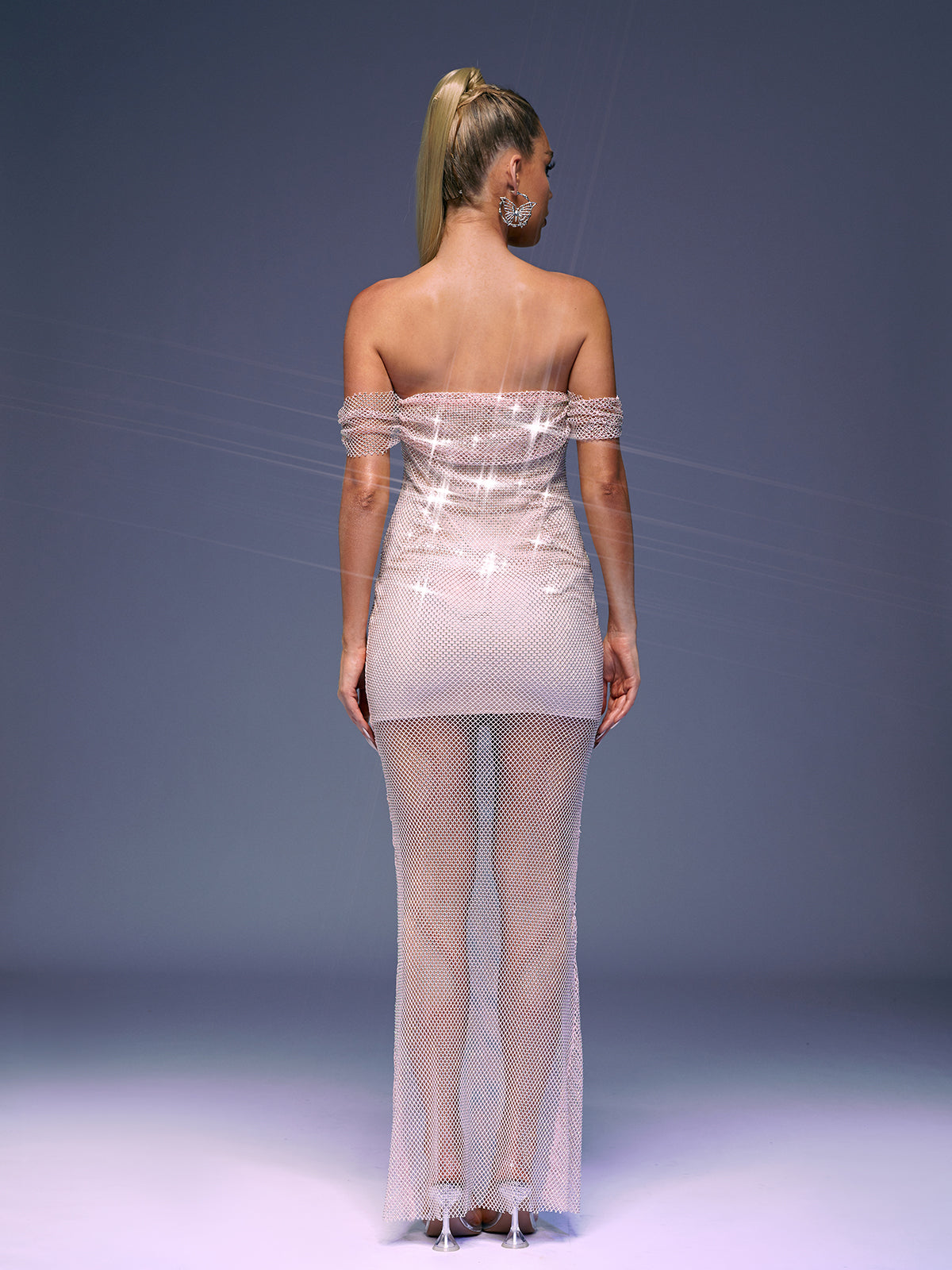 Bexley Off Shoulder Mesh Rhinestone Maxi Dress - View 5