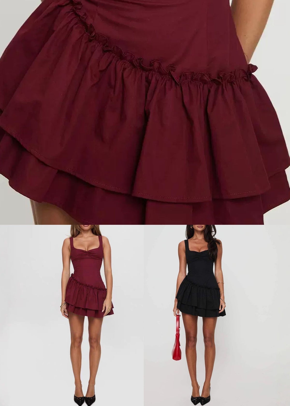 Black Lace Up Cotton Spaghetti Strap Dress Ruffled Sleeveless - View 5
