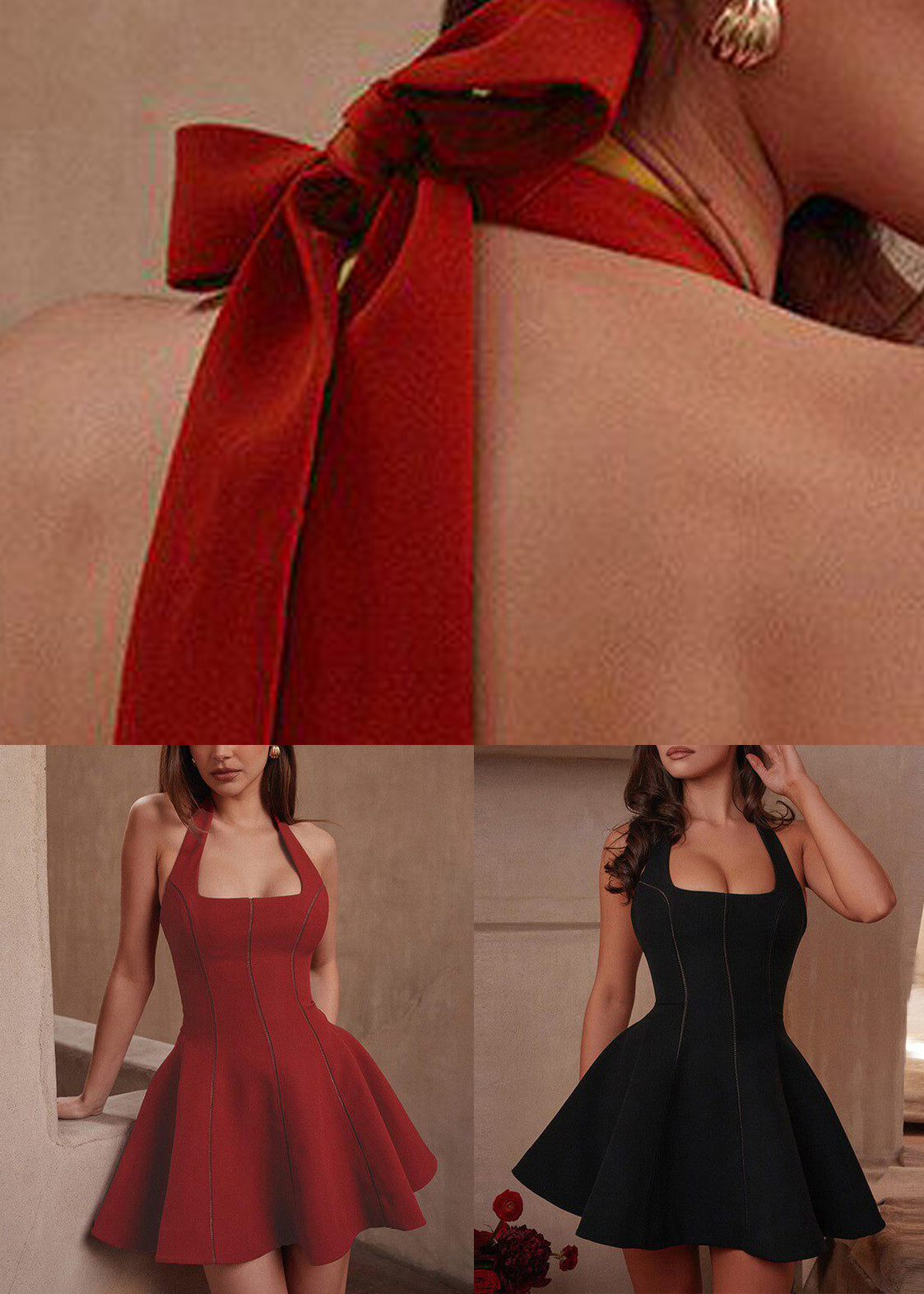Halter Neck Square Neck Corset Panel Fit and Flare Mini Dress - View 5