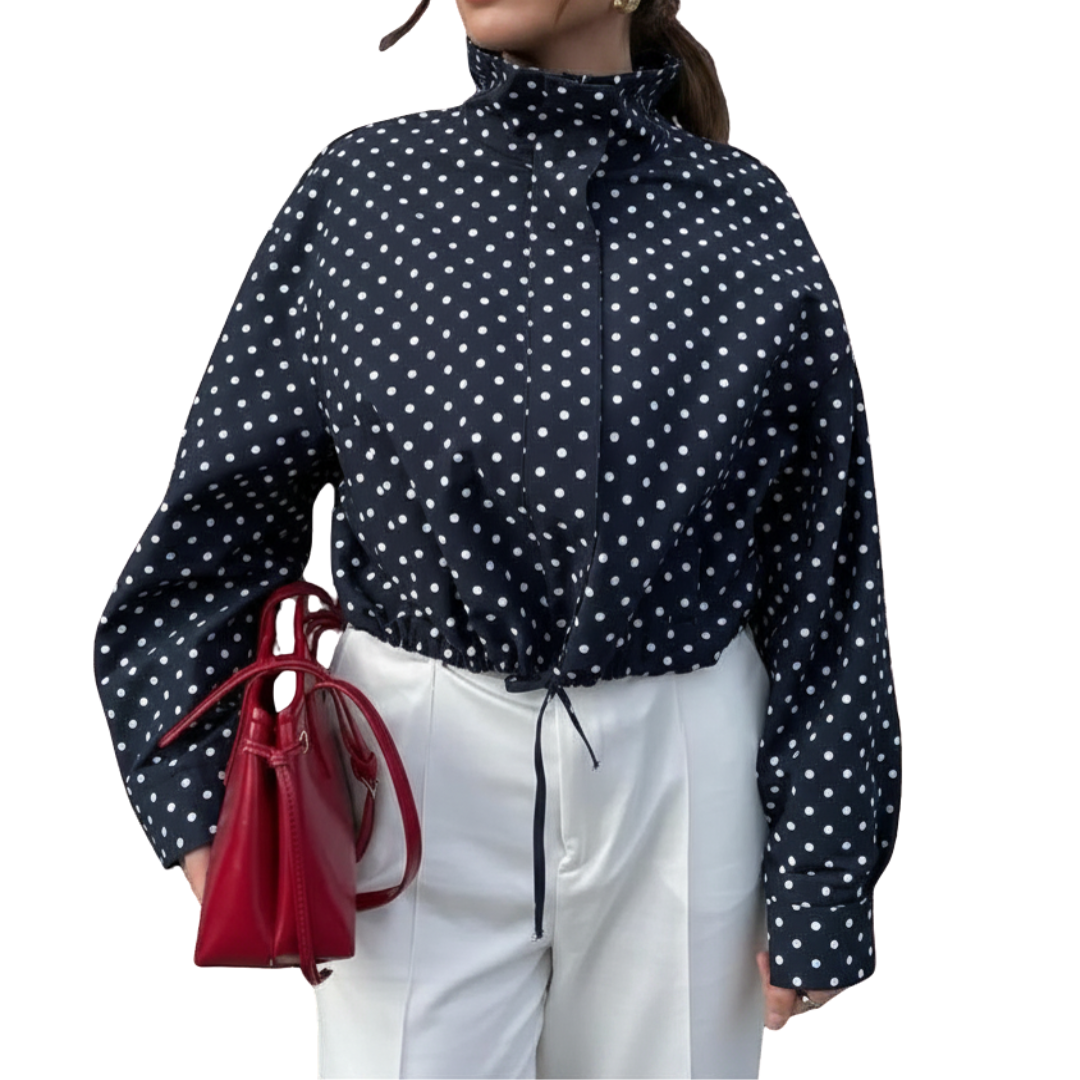 Polka Dot High Neck Long Sleeve Oversized Shirt 2