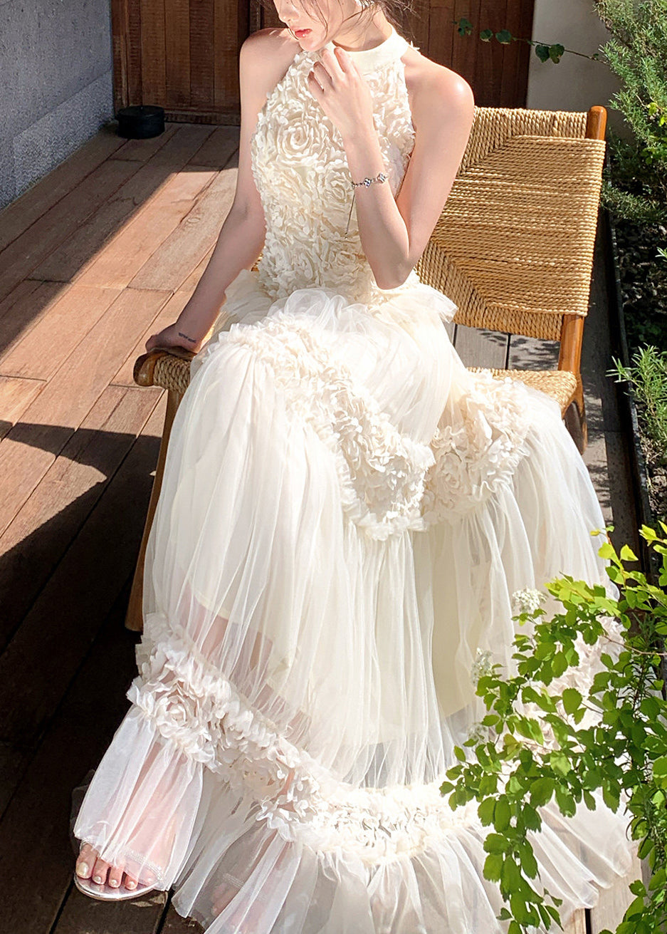 Off Shoulder Tulle Floral Maxi Dress - View 2