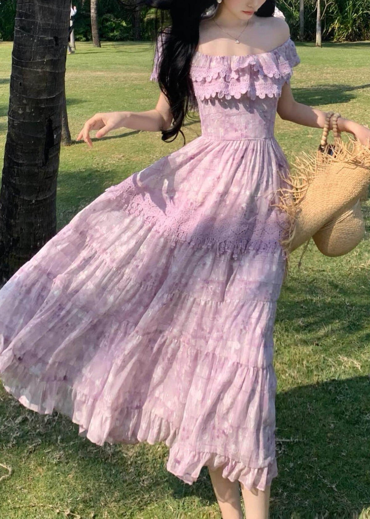 Off Shoulder Ruffle Tiered Lace Maxi Dress 2