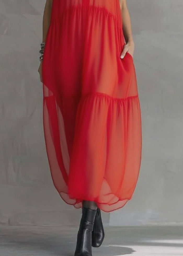 Sheer Chiffon Ruffle Trim Sleeveless V-Neck Tiered Maxi Dress 4