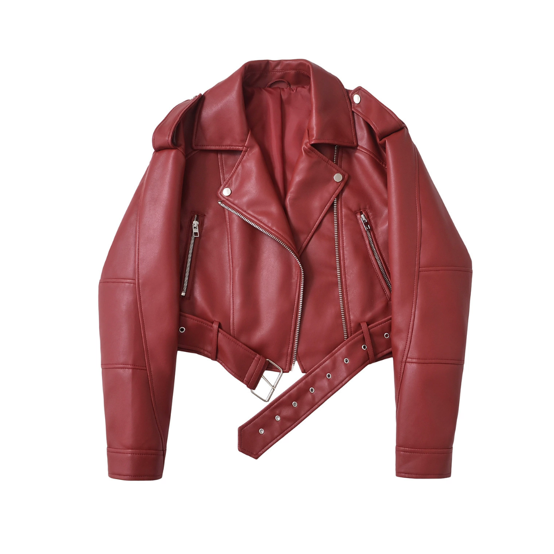 Faux Leather Belted Cropped Moto Jacket 7