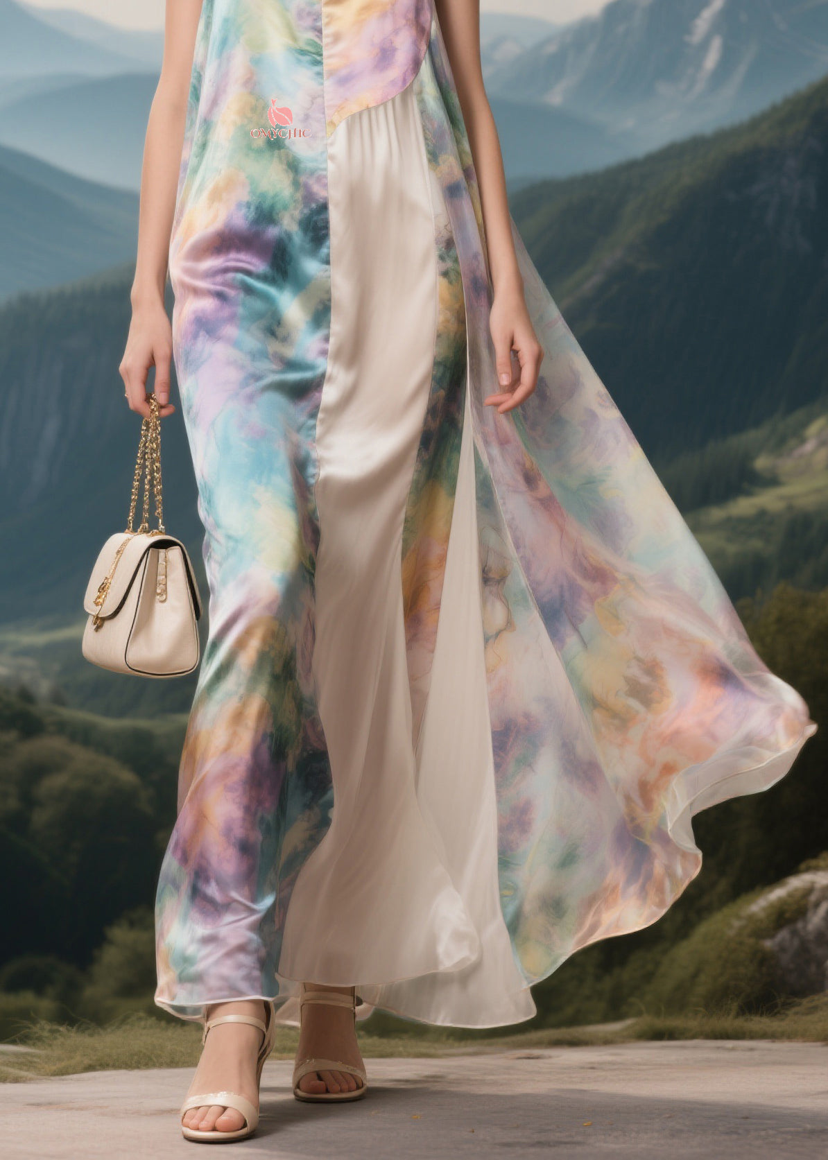 Brief V Neck Patchwork Silk Maxi Spaghetti Strap Dresses Summer - View 4