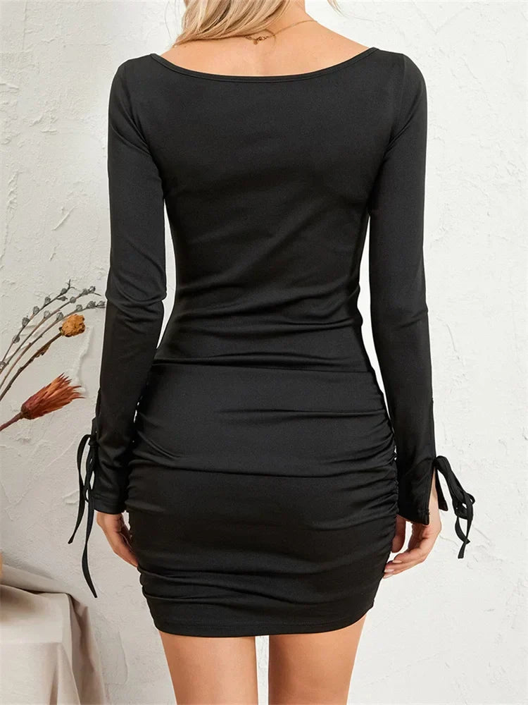Ruched Twist Front Sweetheart Neck Bodycon Cocktail Mini Dress - View 3
