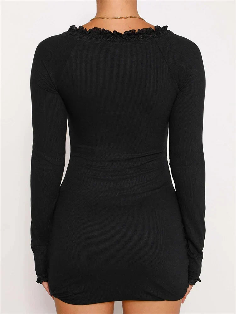 Patchwork Lace Ribbed Mini Dress