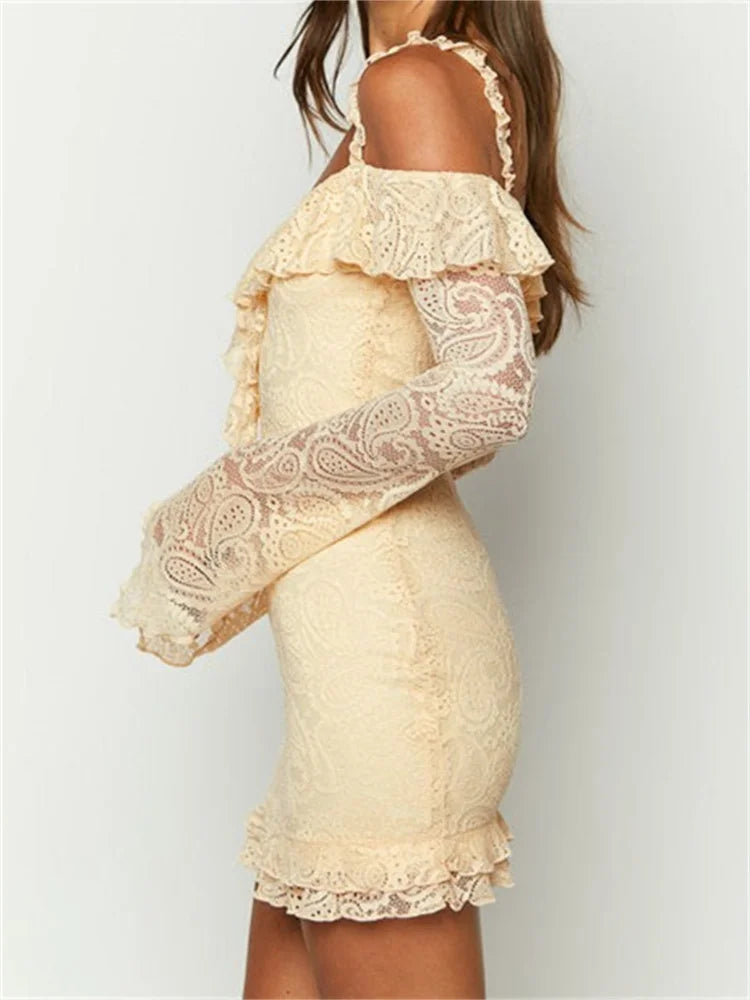 Romantic Lace OffShoulder Ruffled Mini Dresses - View 4
