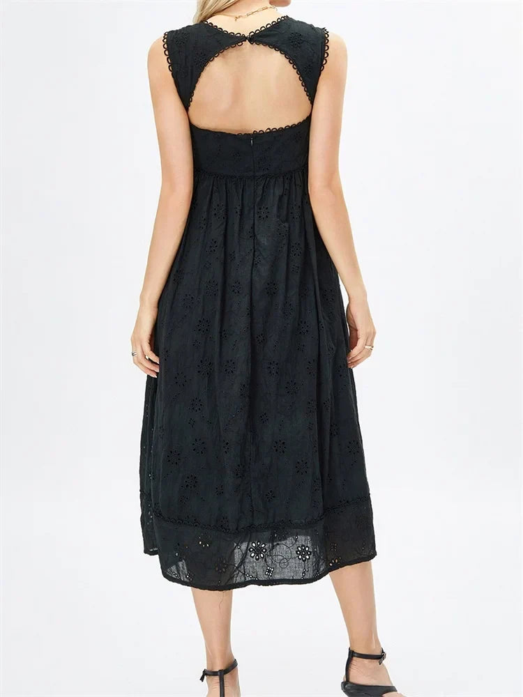 Backless Lace Floral Midi Dress