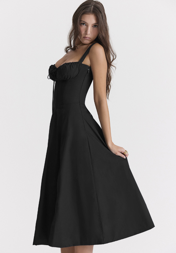 Sweetheart Neck Corset Tie Front Fit and Flare Midi Dress - View 9