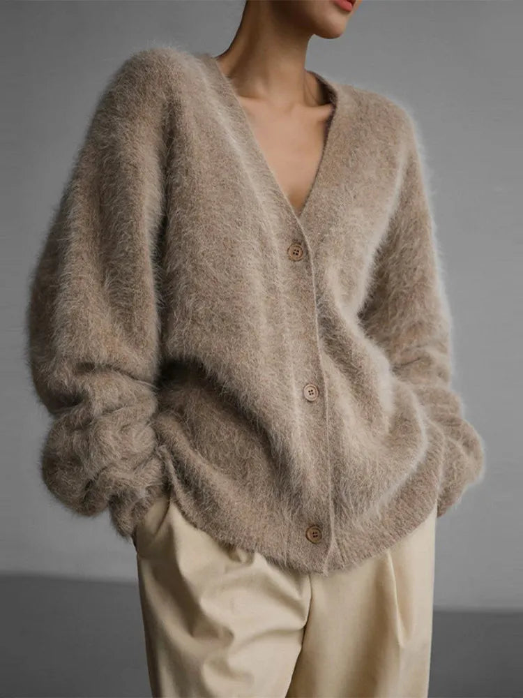 Furry Button Long Sleeve Cardigan