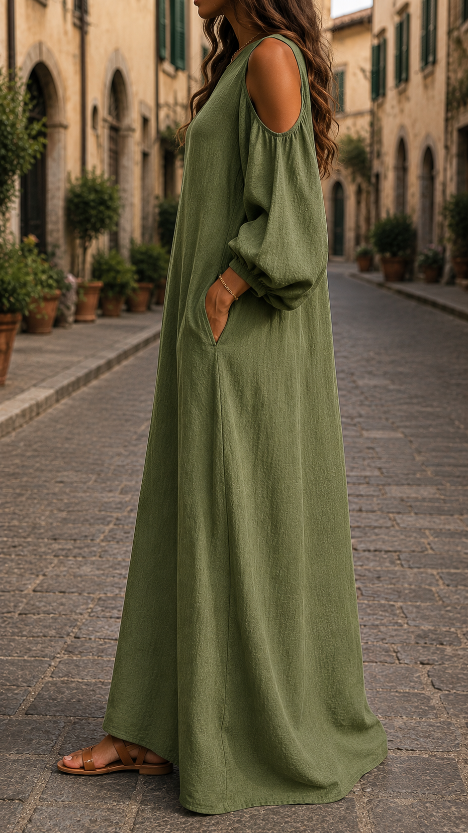 Crew Neck Cold Shoulder Long Sleeve Oversized Maxi Dress 3