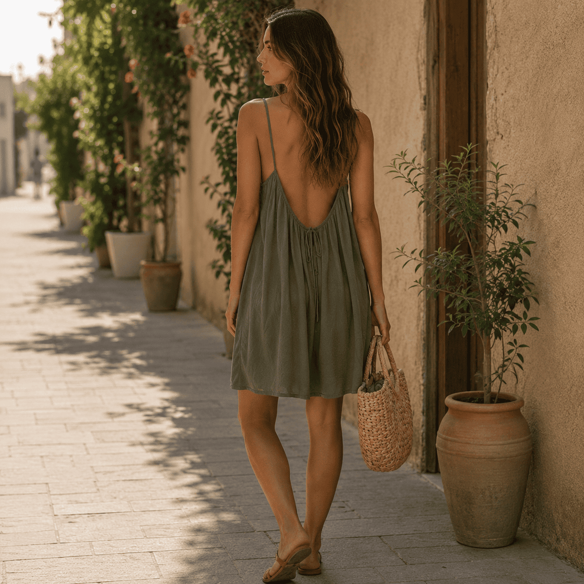 Scoop Neck Spaghetti Strap Pocket A-Line Maxi Dress Summer 4