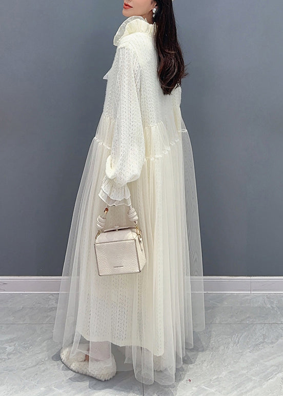 Chic White Ruffled Tulle Lace Dresses Long Sleeve - View 4