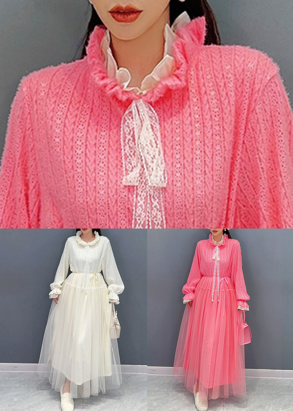 Chic White Ruffled Tulle Lace Dresses Long Sleeve - View 5