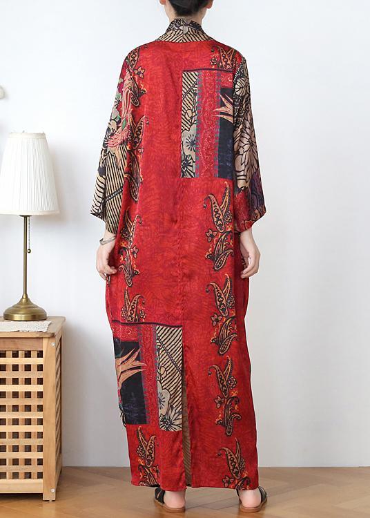 Floral V-Neck Long Sleeve Chiffon Kaftan Maxi Dress - View 3