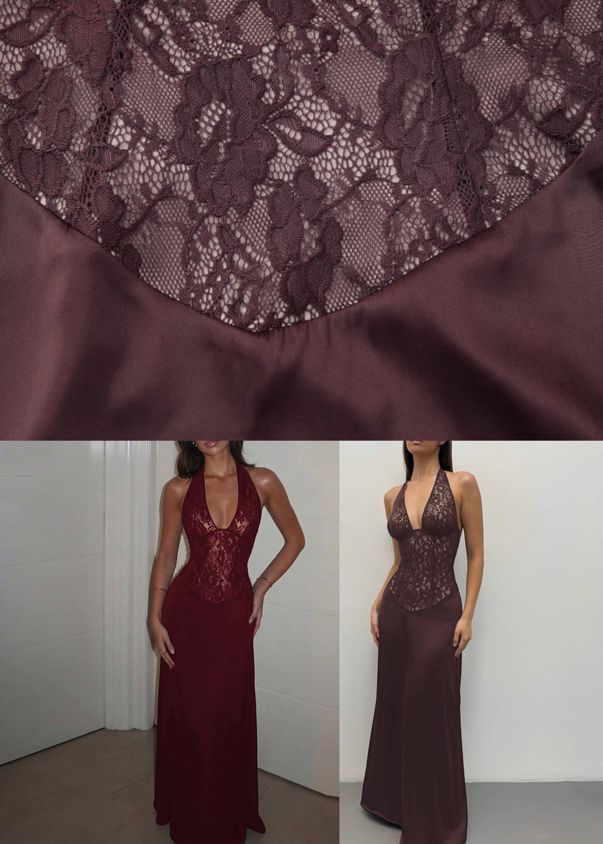 Halter Neck Deep V-Neck Floral Lace Corset Bodice Sleeveless Maxi Gown - View 5