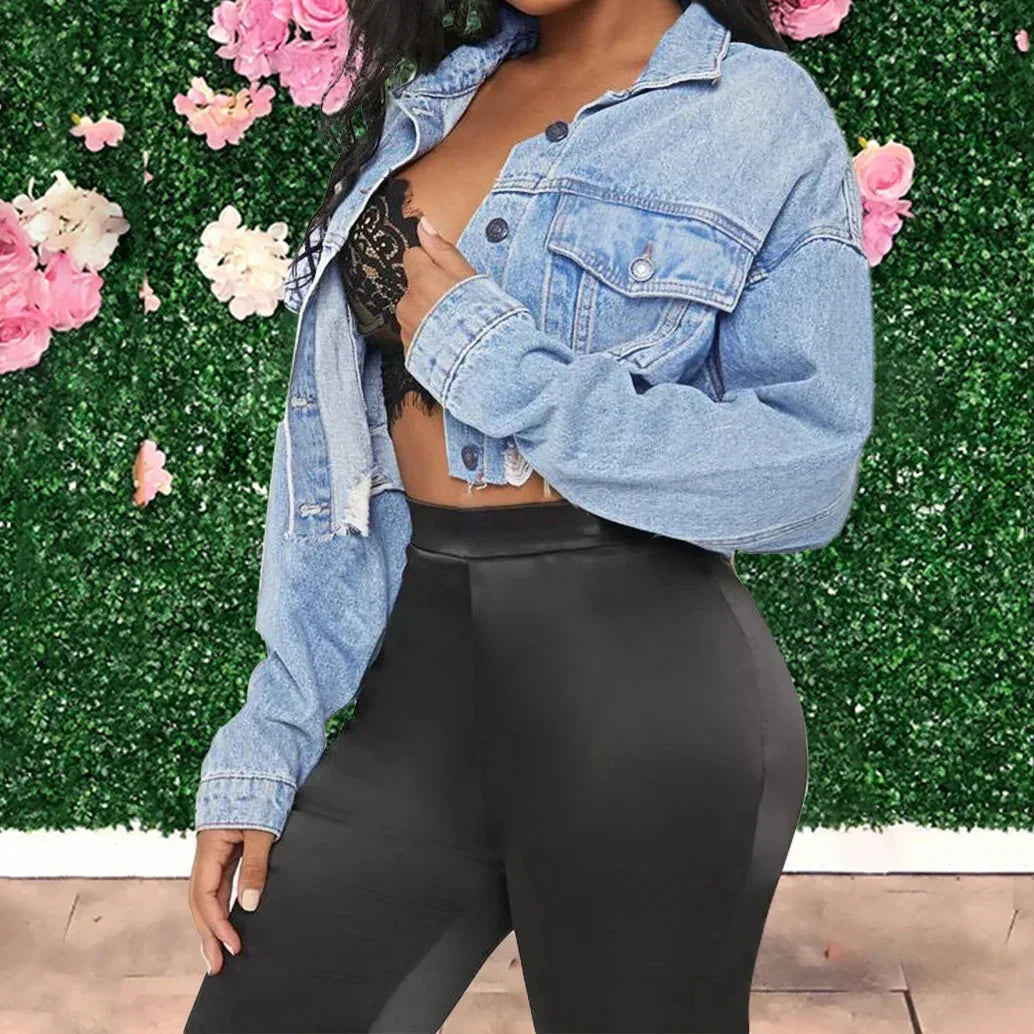 Cotton Denim Cardigan Punk Bomber Windbreaker Hollow Out