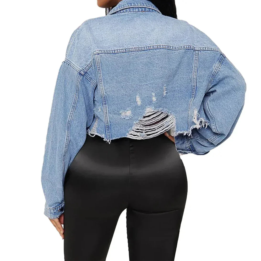 Cotton Denim Cardigan Punk Bomber Windbreaker Hollow Out